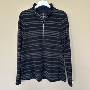 Tommy Bahama women XL Quarter Zip Top Long Sleeve Black Metallic Casual Preppy